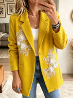 Vintage Elegant Cotton And Linen Embroidered Floral Suit Jacket