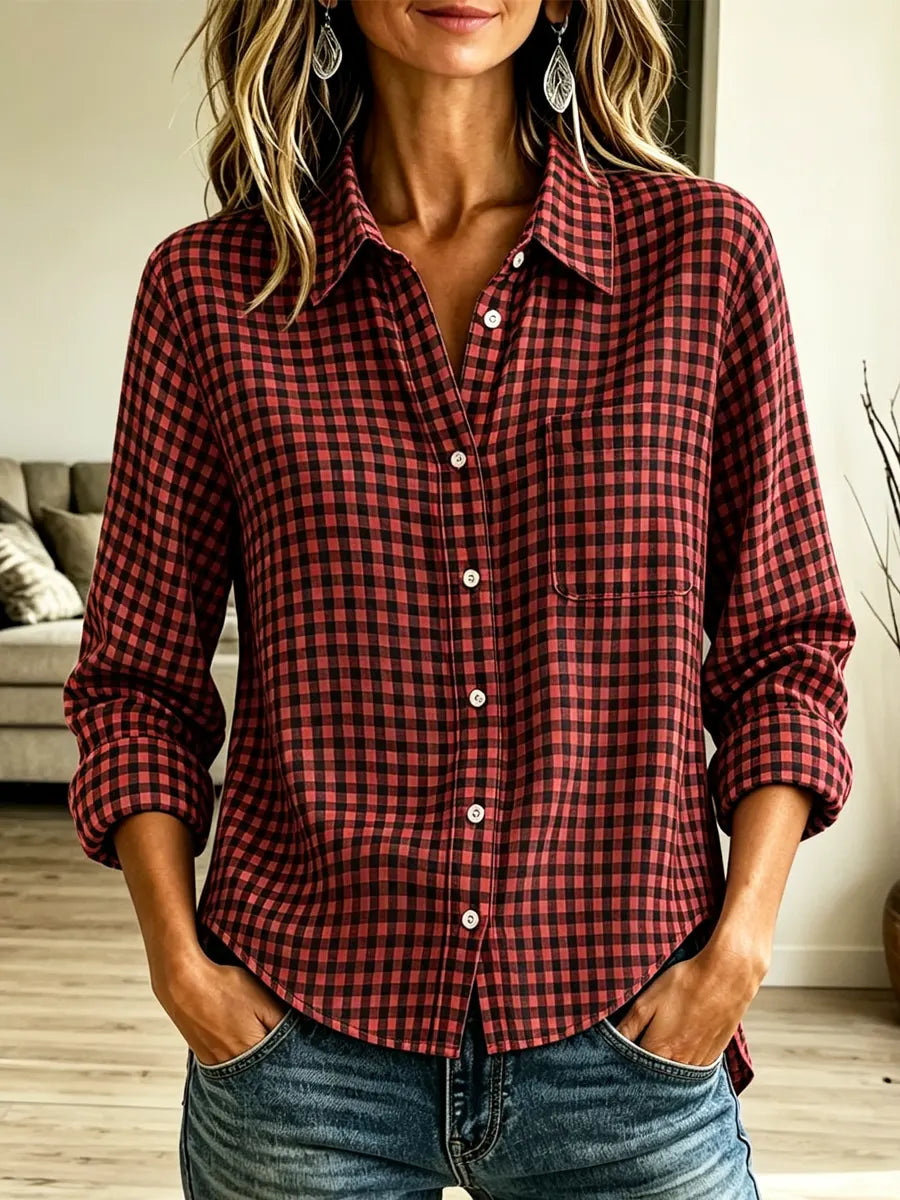 Retro Classic Plaid Pattern Art Casual Stylish Long Sleeve Lapel Cotton Shirt