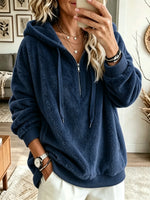 Women's Plush Fleece Half-Zip Oversized Hoodie