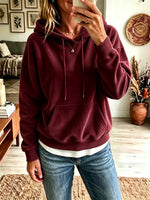 Women Corduroy Drawstring Hoodie, Casual Pocket Long Sleeve Sweatshirt