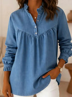 Retro Ruffle Art Casual Stylish V Collar Long Sleeve Denim Shirt