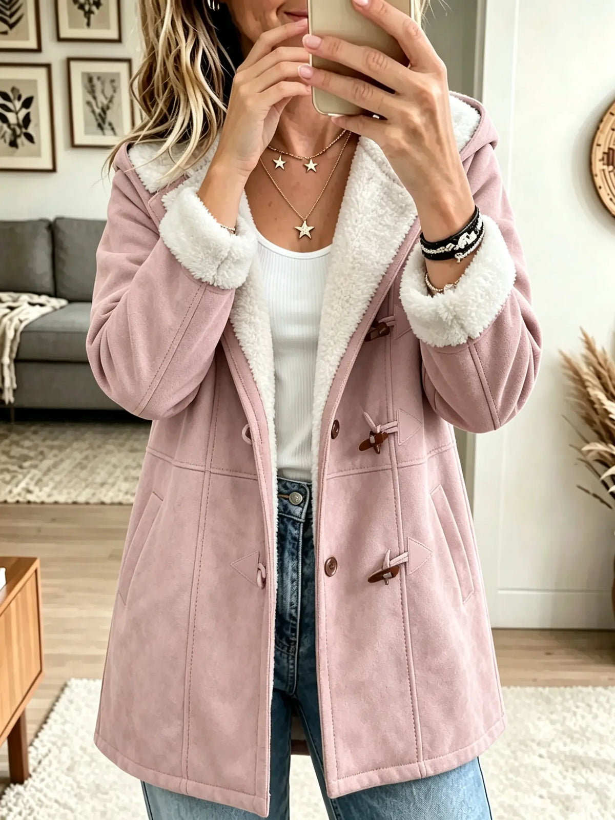 Women's Sherpa Lined Faux Suede Toggle Coat