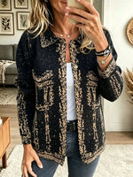 Women's Abstract Jacquard Button-Down Cardigan Jacket