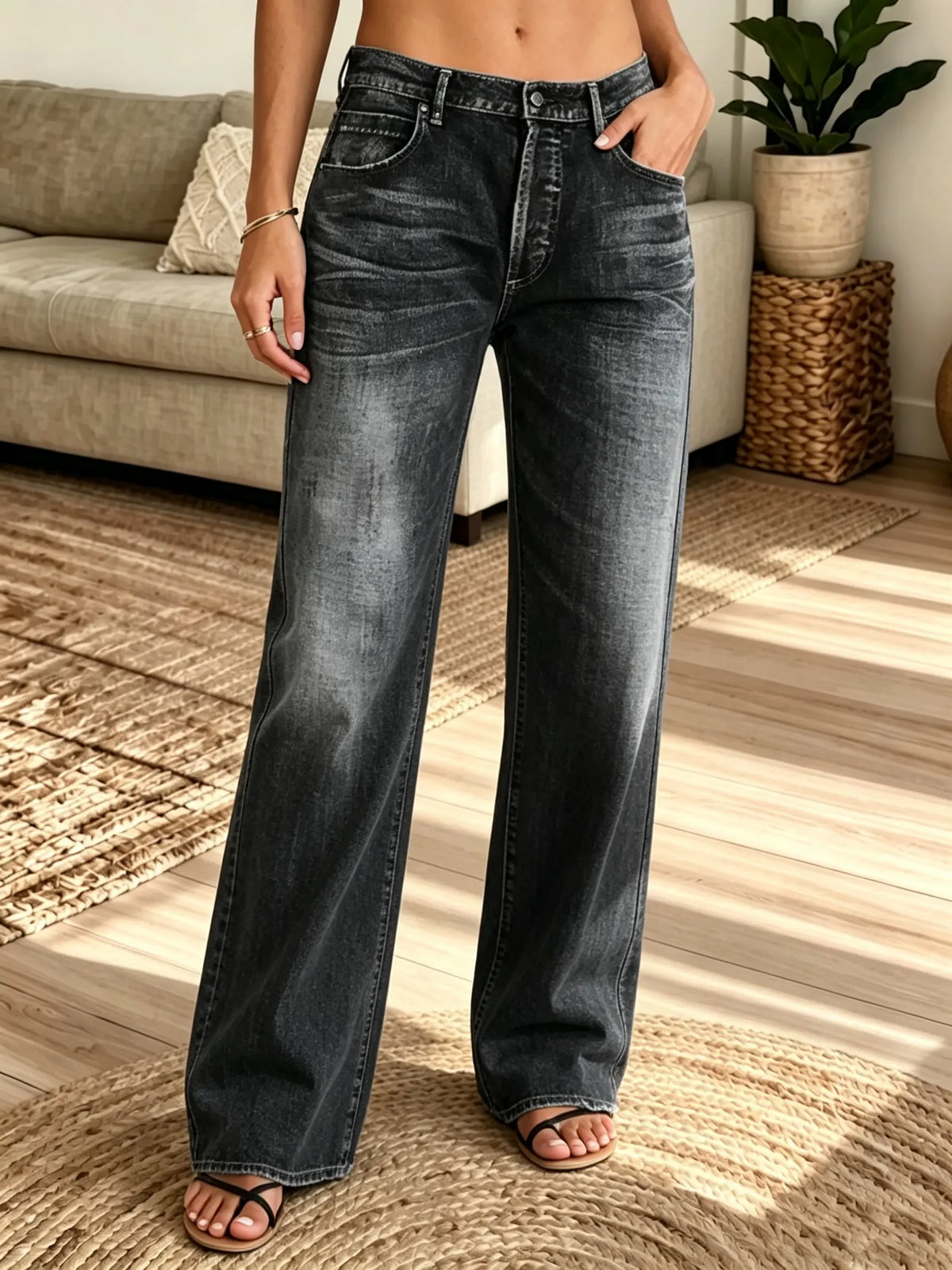 Women's Vintage Washed Loose-Fit Straight Jeans