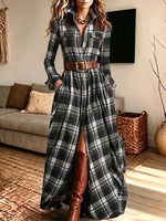 Women's Vintage Elegant Plaid Dress Includes Belt
