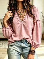 Retro Art V Collar Casual Stylish Long Sleeve Cotton Linen Shirt