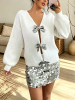 Retro Front Back Reversible Bow Art Casual Stylish Long Sleeve Knitted Sweater