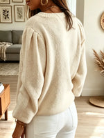 Retro Elegant Button Round Neck Art Casual Stylish Long Sleeve Knitted Sweater