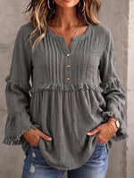 Women's Vintage Elegant Textured Crinkle Pleats Tunic Blouse