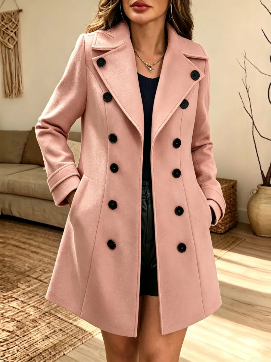 Retro Art Casual Double‑breasted Lapel Wool-blend Stylish Long Sleeve Coat