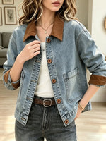 Retro Patchwork Art Casual Stylish Lapel Long Sleeve Denim Coat