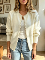 Retro Elegant Pearl Art Casual Stylish Long Sleeve Knitted Cardigan Coat