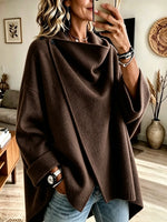 Women's Asymmetrical Button Wrap Collar Poncho Sweater