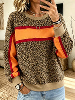 Women Leopard Print Color Block Long‑Sleeve Crew Neck Sweatshirt