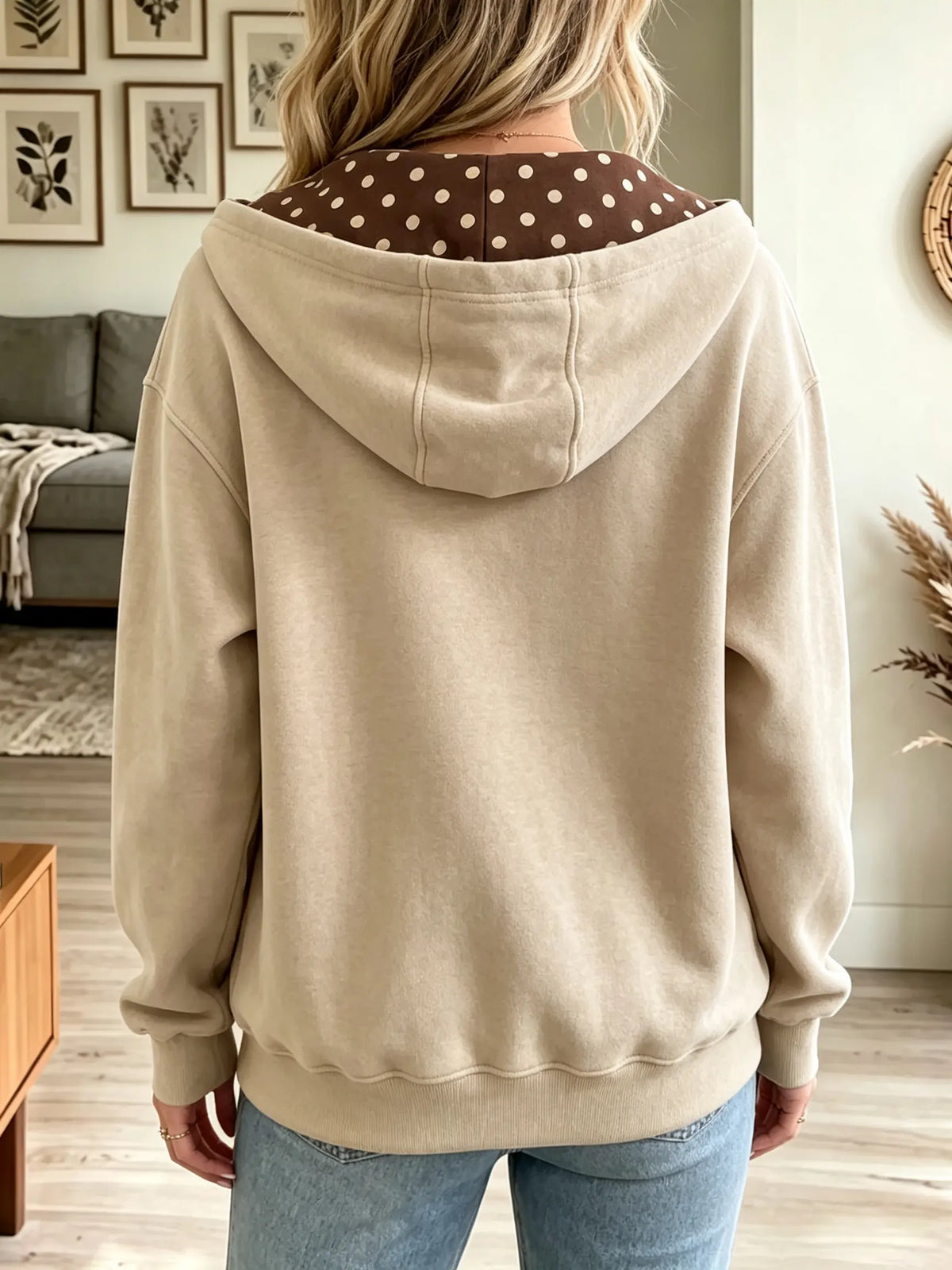 Women's Polka Dot Trim Full-Zip Hoodie