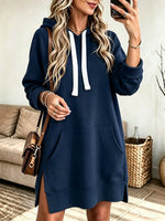 Women's Drawstring Hooded Sweatshirt Dress