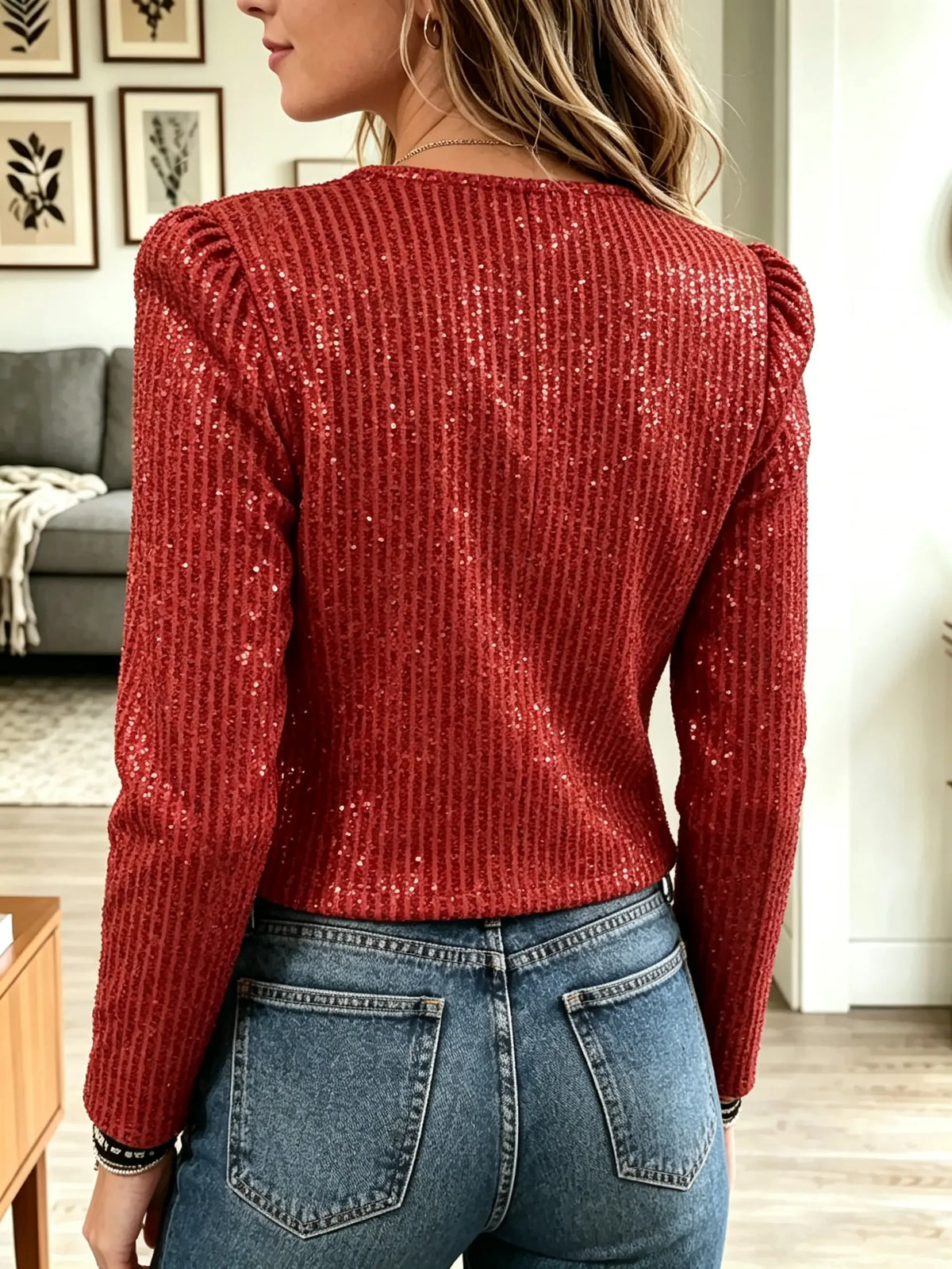 Women's Sequin Open-Front Cropped Blazer Jacket