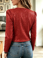 Women's Sequin Open-Front Cropped Blazer Jacket