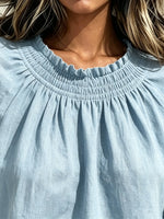 Women's Smocked Neck Ruffle Hem Blouse