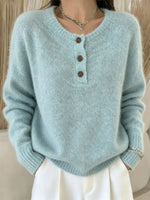 Retro Elegant Button Round Neck Art Casual Stylish Long Sleeve Knitted Sweater