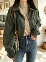 Retro Lapel Art Casual Corduroy Stylish Long Sleeve Short Coat