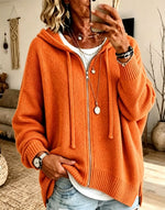Full Zip Up Hooded Knit Cardigan Women Loose Long Sleeve Sweater