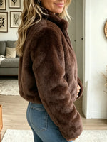 Women's Plush Faux Fur Zip-Up Bomber Jacket