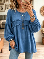 Women's Textured Crinkle Ruffle Babydoll Tunic Blouse