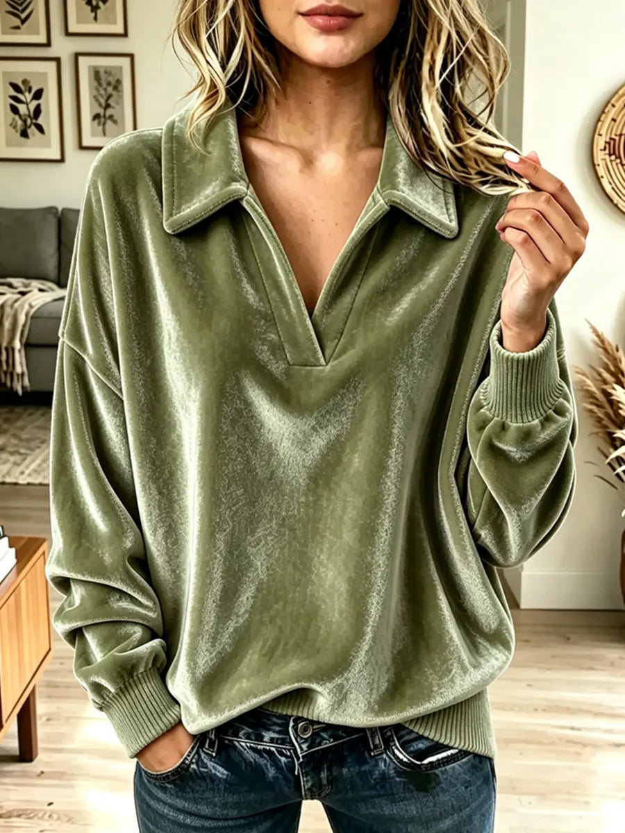 Retro Loose Art Casual Stylish Long Sleeve Velvet Shirt