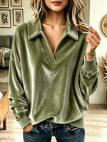 Retro Loose Art Casual Stylish Long Sleeve Velvet Shirt