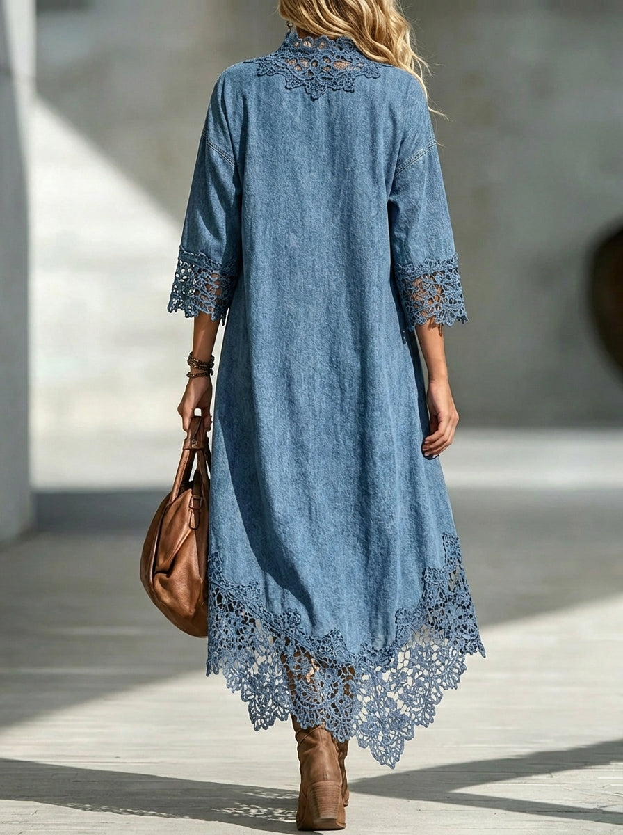 WomenLace Spliced High Low Hem Midi Tunic Dress