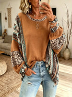 Women's Leopard Paisley Patchwork Long Sleeve Top