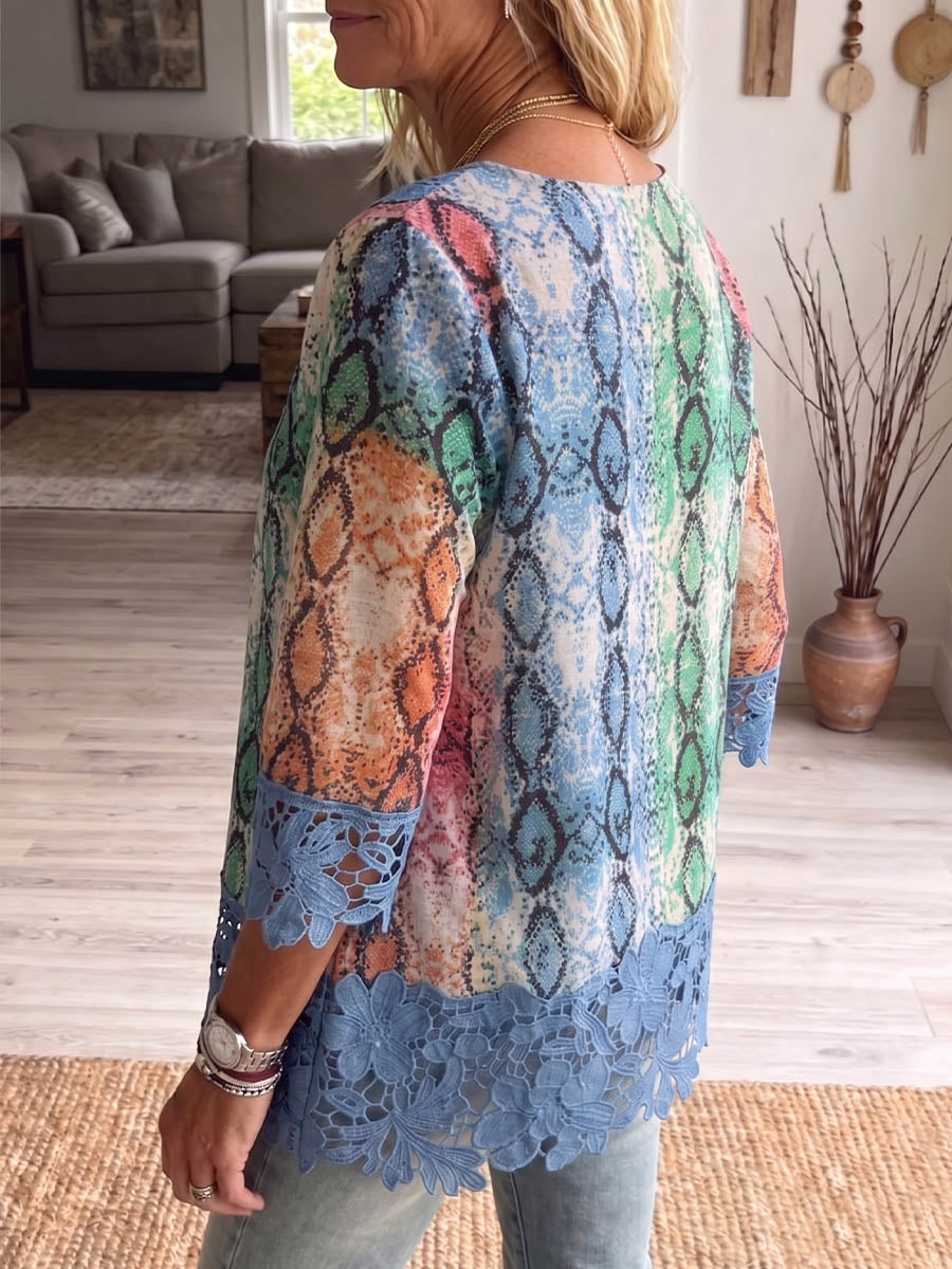Vintage Elegant Openwork Lace Patchwork Shirt