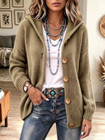 Retro Solid Color Hooded Art Casual Stylish Long Sleeve Cardigan Sweater