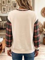 Cream Plaid Sleeve Christmas Tree Star Ornament Sweatshirt