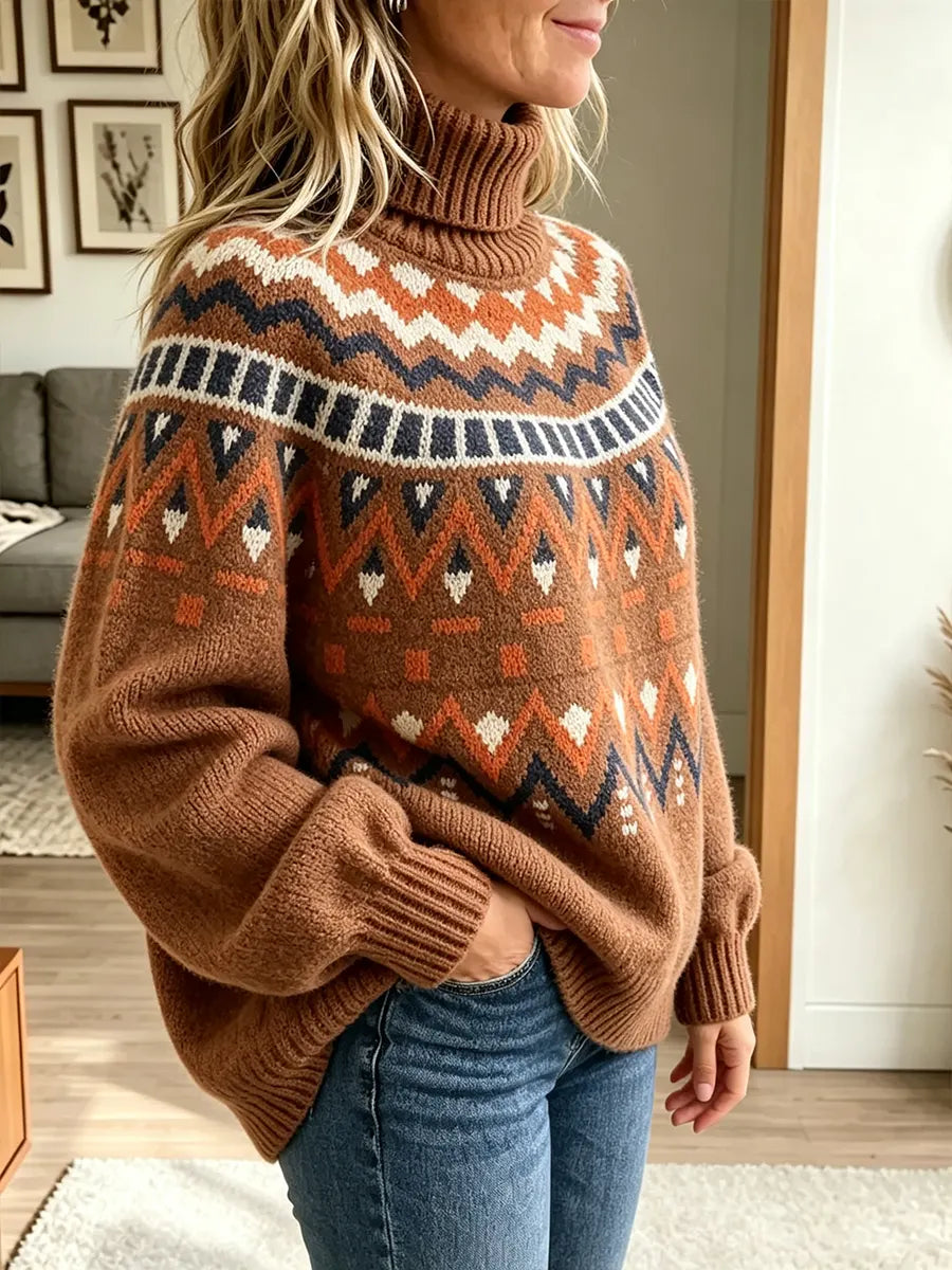 Women’s Vintage Fair Isle Jacquard High-neck Knit Sweater