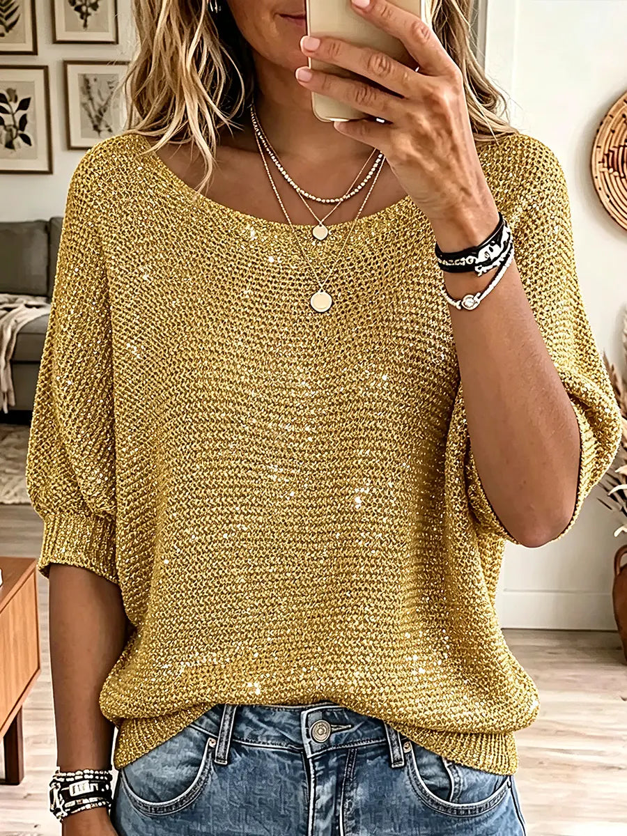 Vintage Elegant Glitter Knit Shirt