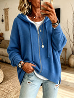 Full Zip Up Hooded Knit Cardigan Women Loose Long Sleeve Sweater