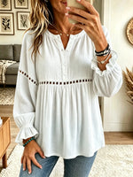 Women's Eyelet Lace Trim Babydoll Tunic Blouse