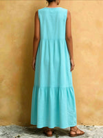 Women's Sleeveless Lace Trim Colorful Floral Embroidery Print Tiered Maxi Dress