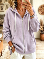 Women's Full-Zip Ribbed Knit Hooded Cardigan