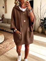 Retro Hooded Art Casual Stylish 3/4 Sleeve Short Sweatshirt Dress