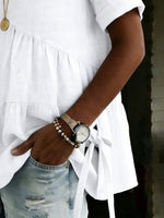 Women's Round Neck Cotton Linen Solid Color Loose Short-sleeved Shirt