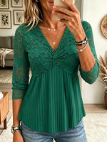 Women's Lace Twist-Front Pleated Peplum Blouse