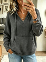 Women's V-Neck Knit Pullover Hoodie