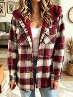 Women's Casual Loose-fit Plaid Hoodie Coat
