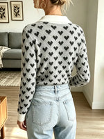 Retro Hearts Pattern Art Casual Stylish Long Sleeve Knit Sweater