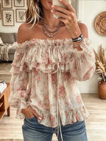 Women's Floral Print Tiered Ruffle Off-Shoulder Top