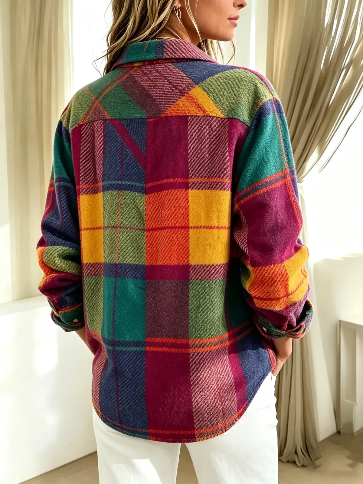 Women's Colorful Plaid Flannel Button-Down Shirt