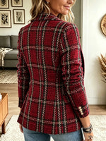 Women's Double-Breasted Plaid Tweed Blazer